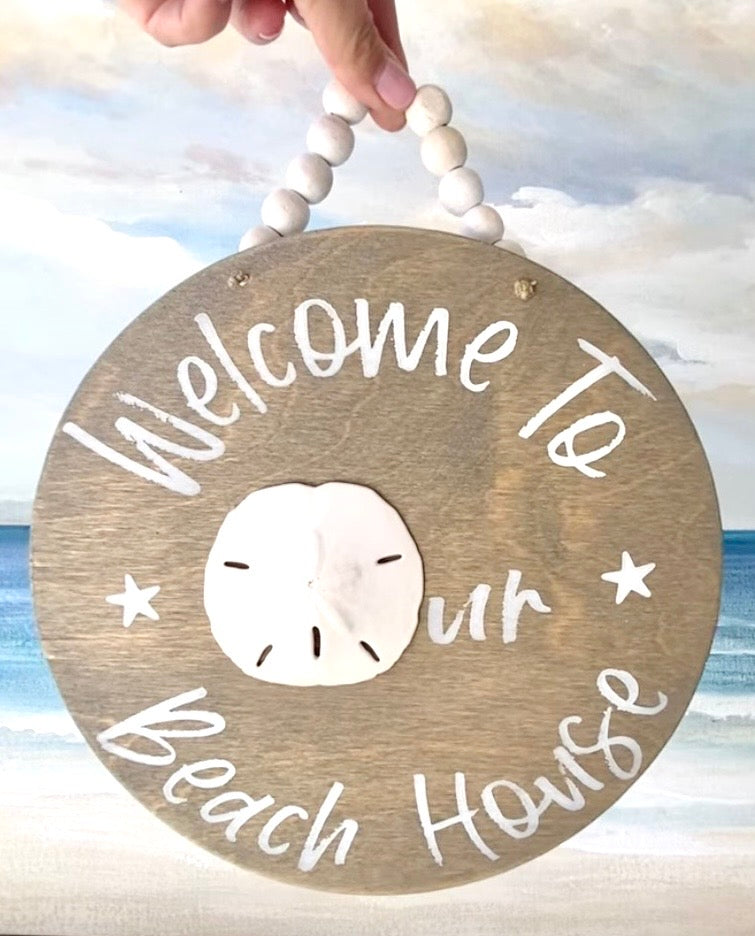 Welcome To Our Beach House Hanging Sign