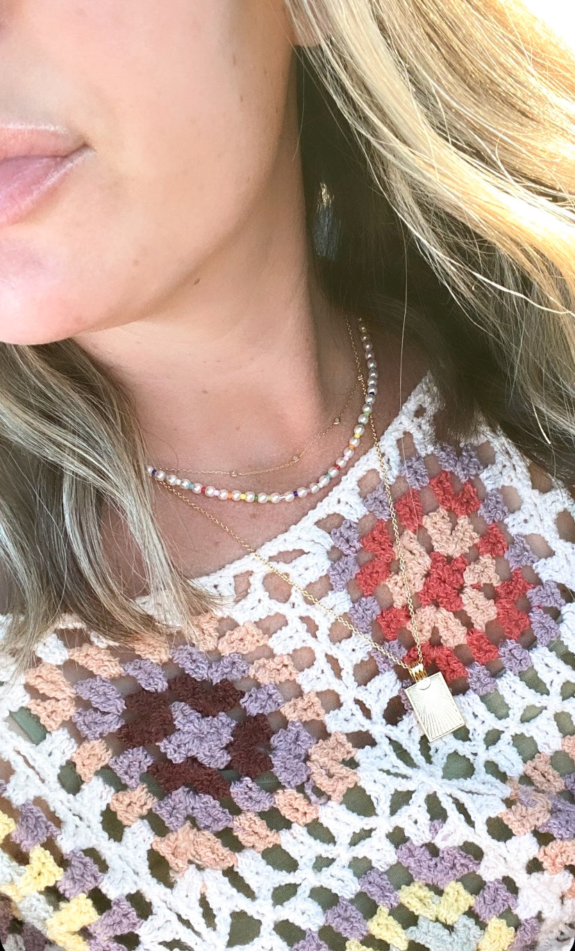 Beaded Pearl Rainbow Necklace